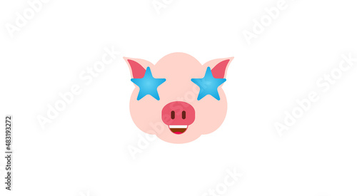 emoticon or emoji of starstruck fat pig face with stars instead of eyes, dizzy or excited emotion, in love, stunned or shocked facial expression with open mouth, piggy drawing