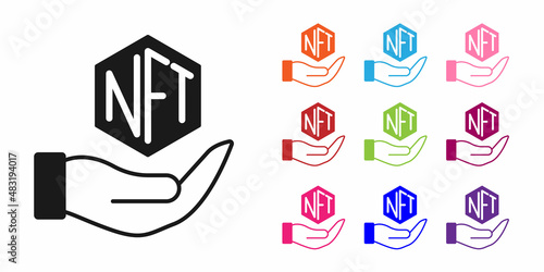 Black NFT Digital crypto art icon isolated on white background. Non fungible token. Set icons colorful. Vector