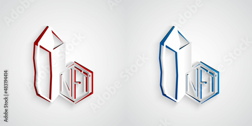 Paper cut NFT Digital crypto art icon isolated on grey background. Non fungible token. Paper art style. Vector