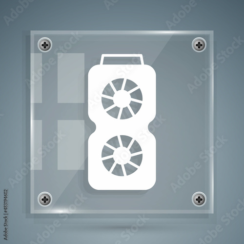 White Video graphic card icon isolated on grey background. Square glass panels. Vector