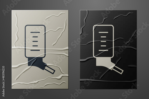 White Automatic drinker for small pets icon isolated on crumpled paper background. Paper art style. Vector