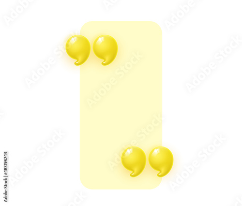 3d quote realistic render design in cute cartoon style volumetric icons of quotation marks. Innovative Quote speech bubble template. Modern Minimal 3d render cartoon design quotation bubble message