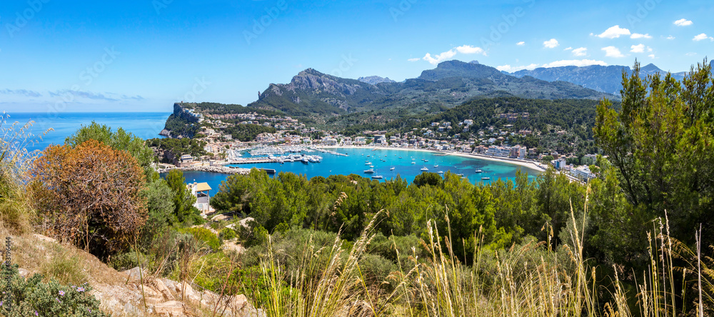 Port de Soller view seen from the west with mountains