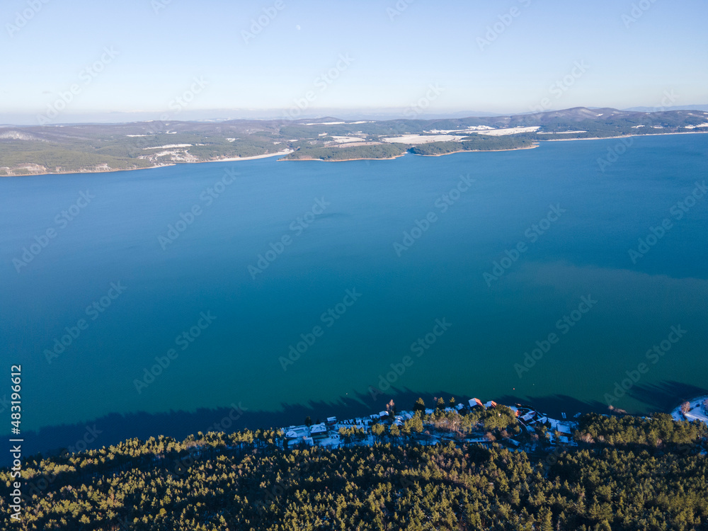 Amazing Aerial view of Iskar Reservoir near city of Sofia, Bulgaria
