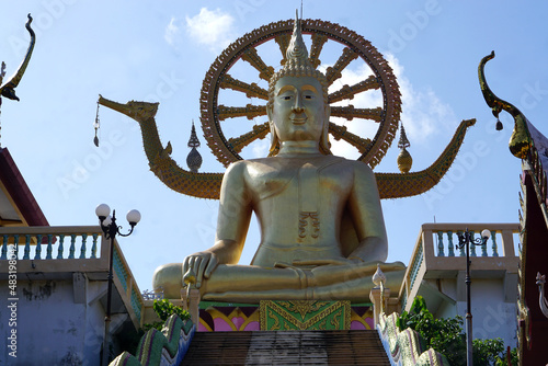 Big Buddha statue with tourists in Thailand, Bo Phut, Ko Samui January 13, 2022 photo