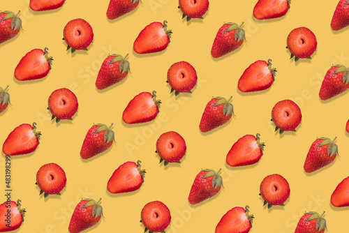 Strawberry pattern on a yellow background.