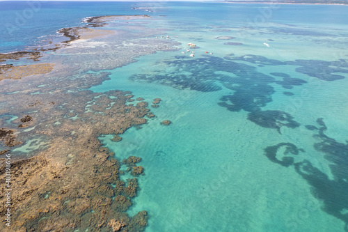 Aerial view of reefs of Maragogi, Coral Coast Environmental Protection Area, Maragogi, Alagoas, Brazil. © Brastock Images