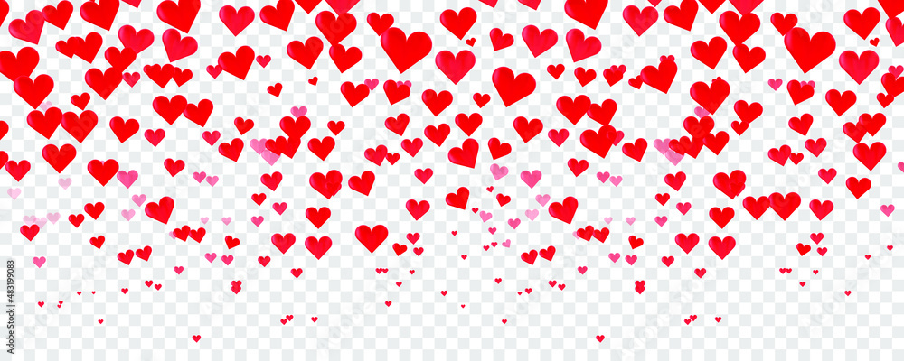 Falling red hearts with transparent background Romantic Valentines day background Falling red hearts with transparent background Romantic Valentines day background
