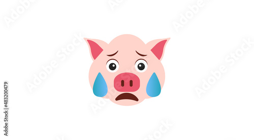 Cute funny sad and crying kawaii little pig. Vector flat cartoon kawaii character illustration icon. Cartoon cute pig character icon concept