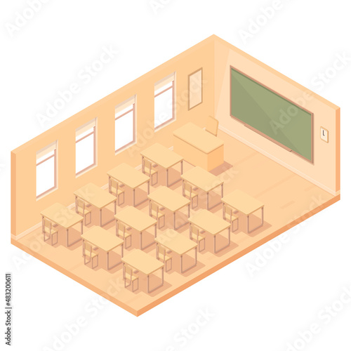isometric school office with furniture, vector illustration