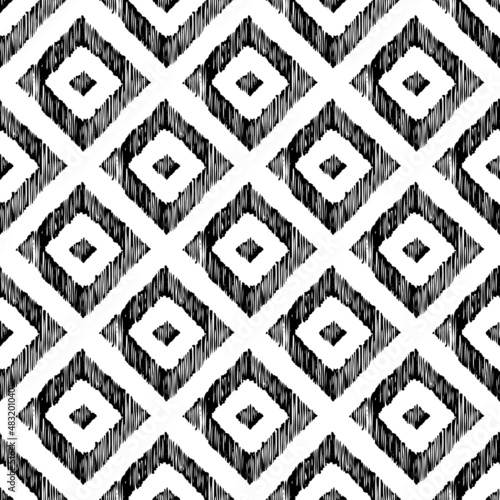 Black rhombuses on a white background seamless pattern. Simple print for textile, packaging, home decor. Vector illustration.