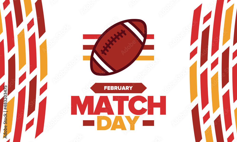 American Football Match Day. Playoff game day. Super Bowl Party in United States. Final game of regular season. Professional team championship. Ball for american football. Sport poster. Vector American Football Match Day. Playoff game day. Super Bowl Party in United States. Final game of regular season. Professional team championship. Ball for american football. Sport poster. Vector