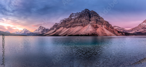 Bow Lake Panorama at sunrise.