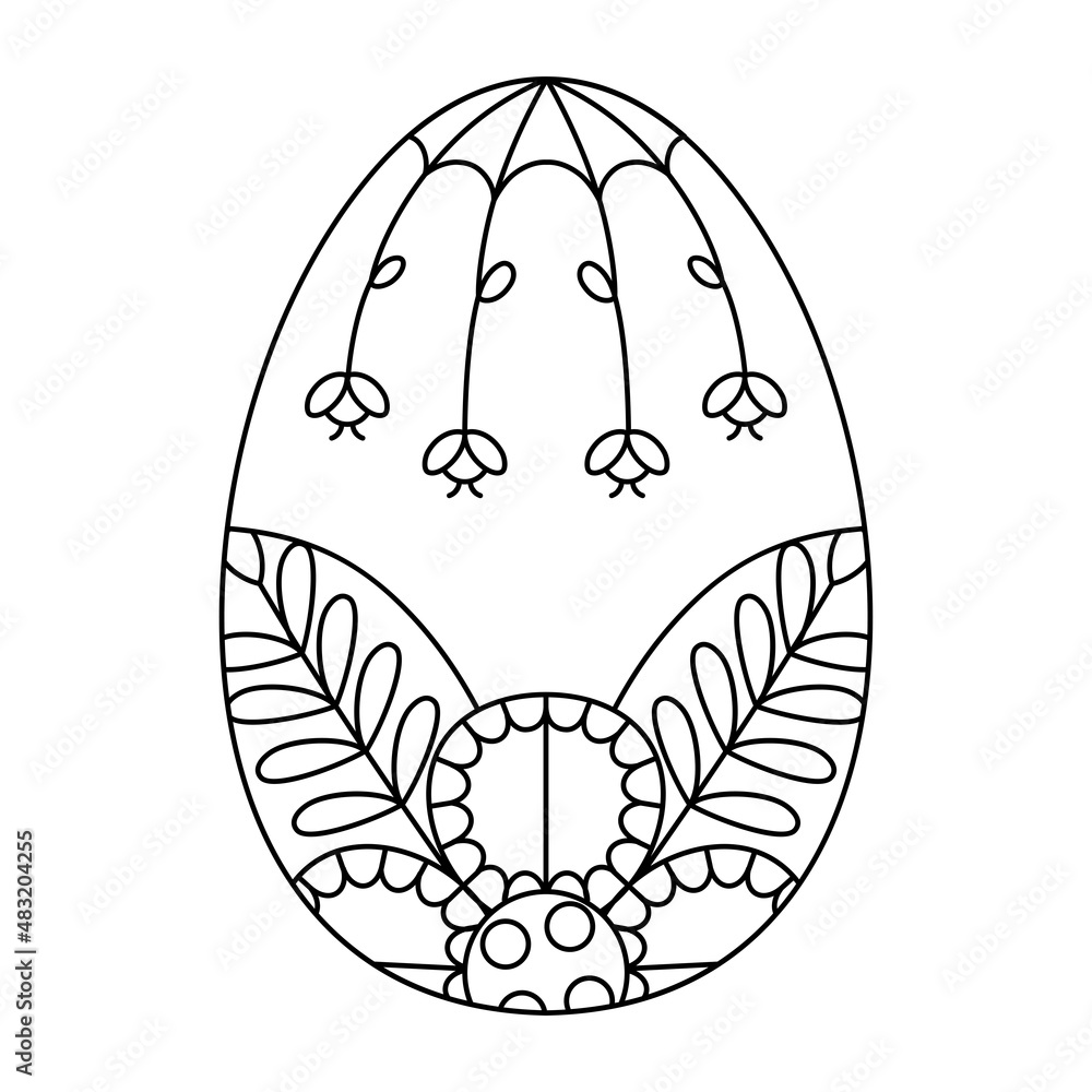 Isolated outline of an easter egg with floral decorations Vector illustration Isolated outline of an easter egg with floral decorations Vector illustration