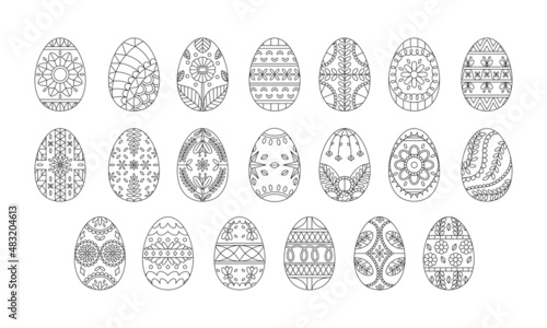 Set of different outlines of easter eggs Vector illustration