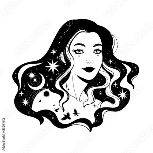 Fototapeta portrait of a fairy girl with space hair