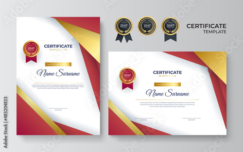 Modern blue certificate template and border, for award, diploma, and printing. Modern employee red gold certificate design template