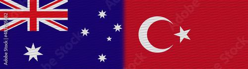 Fototapeta Naklejka Na Ścianę i Meble -  Turkey and Australia Fabric Texture Flag – 3D Illustration