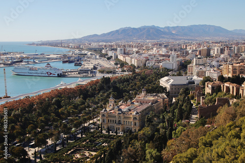 The panorama of Malaga from Gibralfaro hill, Spain 