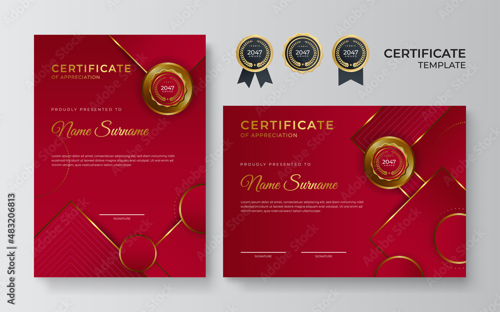 Modern red certificate template and border, for award, diploma, and ...