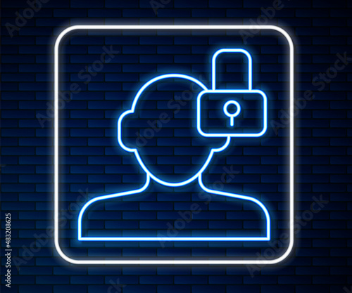 Glowing neon line Closed personality icon isolated on brick wall background. Introvert psychology. Vector