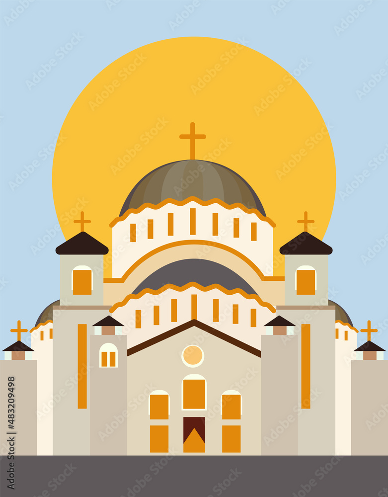 Cathedral of Saint Sava, Belgrade, Serbia, vector illustration