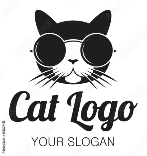 Cat with glasses vector logotype