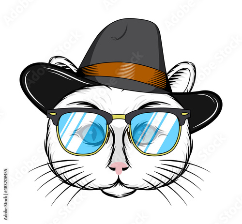Cat with glasses vector logotype