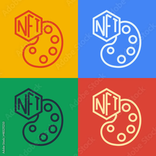 Pop art line NFT Digital crypto art icon isolated on color background. Non fungible token. Vector