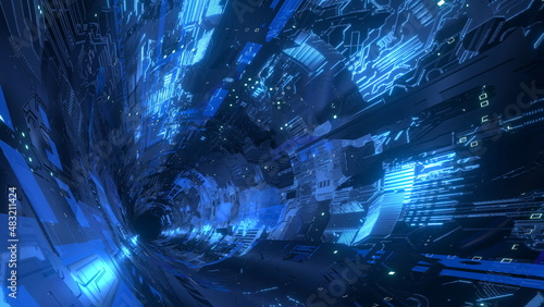 サイバー空間 VJ トンネル 機械 宇宙 Sci-fi 青 [別Verあり]