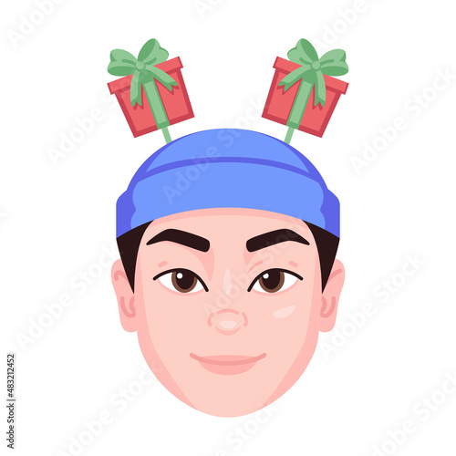Isolated colored avatar of a man with a christmas related hat