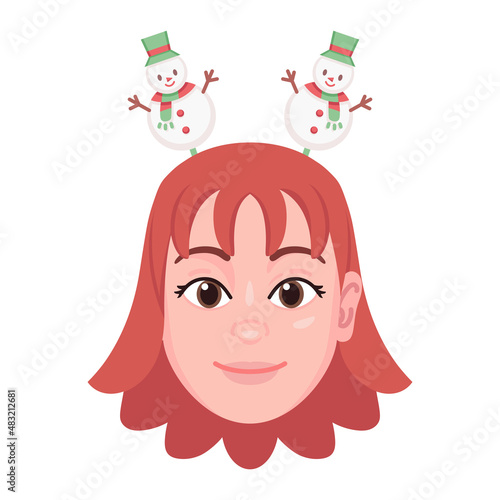 Isolated colored avatar of a woman with a christmas related hat