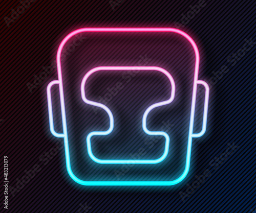 Glowing neon line Boxing helmet icon isolated on black background. Vector