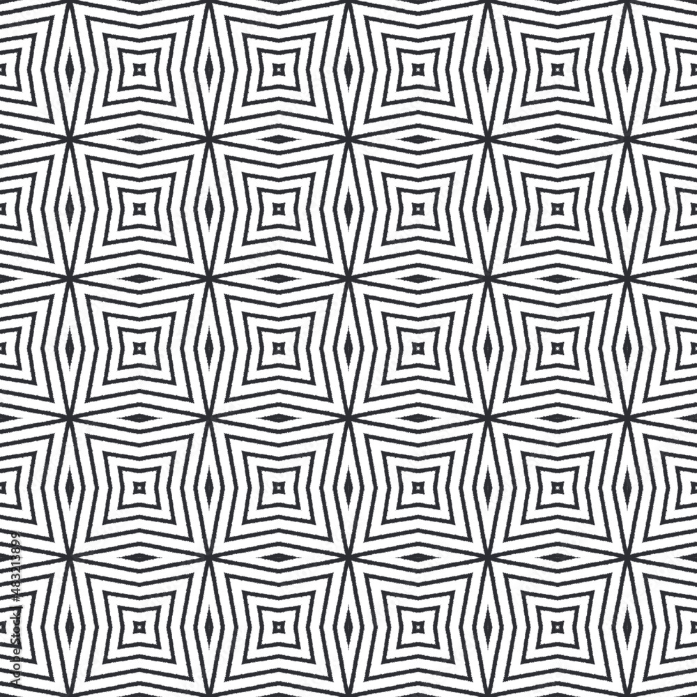 Striped hand drawn pattern. Black symmetrical