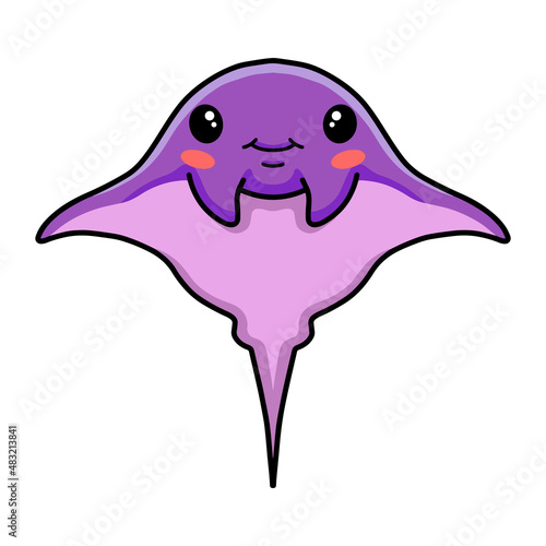 Cute little purple stingray cartoon standing