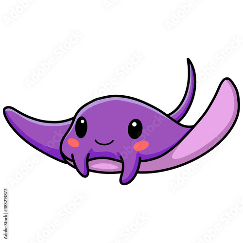 Cute little purple stingray cartoon swimming