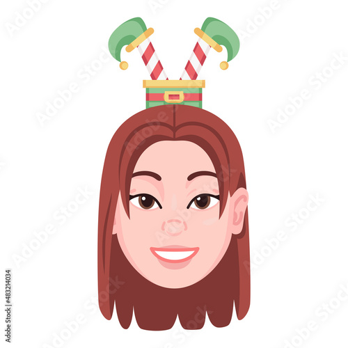 Isolated colored avatar of a woman with a christmas related hat