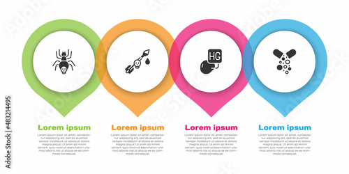 Set Poisonous spider, the arrow, Drop of mercury and Poisoned pill. Business infographic template. Vector