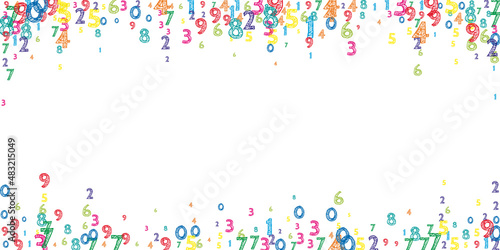 Falling colorful orderly numbers. Math study concept with flying digits. Magnetic back to school mathematics banner on white background. Falling numbers vector illustration.