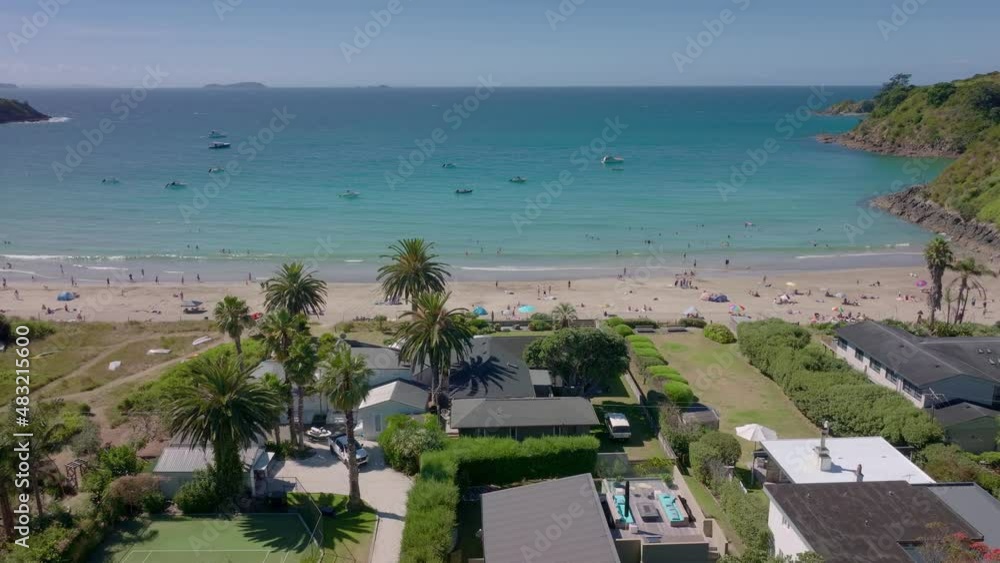 Aerial: Palm beach, Waiheke Island, New Zealand Aerial: Palm beach, Waiheke Island, New Zealand
