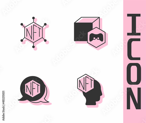 Set NFT Digital crypto art, blockchain technology, and icon. Vector