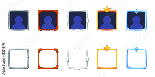 User frame icons set. Isolated vector illustration of mobile game sprites. Design for stickers, logo, mobile app. Arcade or match 3 2d graphics game asset. Flat 
border sprites sheet.