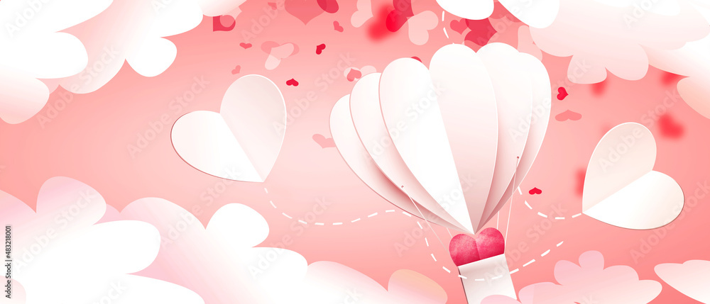 Air balloons on the festive romantic Valentines Day background. 3d Illustration