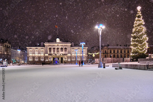 Tampere town hall on snowy day