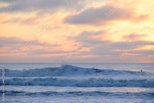 Some waves at la Govelle during sunset in winter. Batz-sur-mer, France, the 12th January 2022.