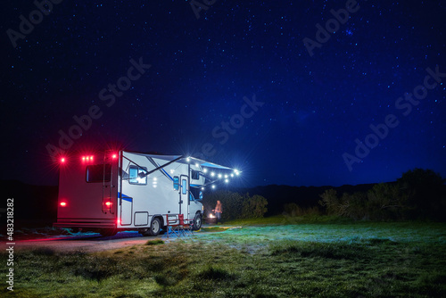 Starry Night Boondocking Camping with RV Camper Van photo