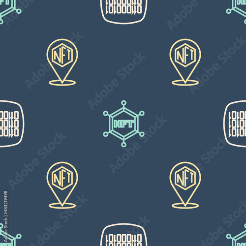 Set line Binary code, NFT Digital crypto art and blockchain technology on seamless pattern. Vector