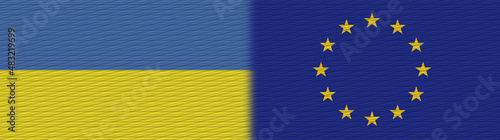 European Union and Ukraine Fabric Texture Flag – 3D Illustration