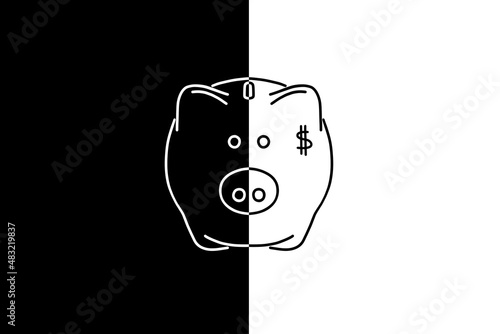 piggy bank drawn on black and white background with dollar sign