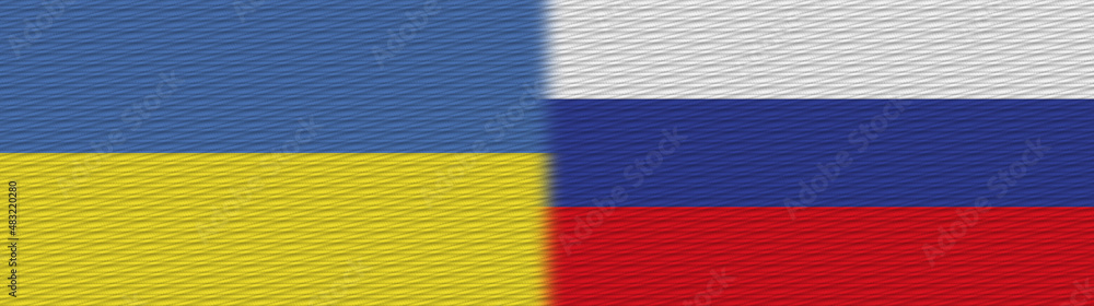 Russia and Ukraine Fabric Texture Flag – 3D Illustration